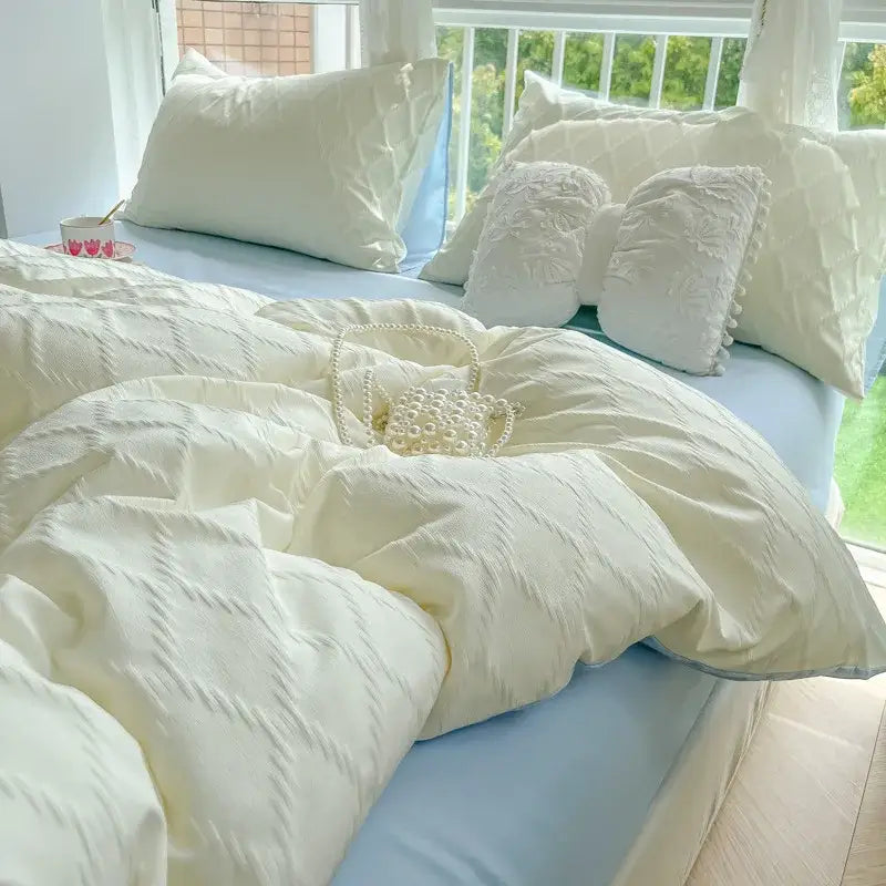 Diamond jacquard duvet cover cream bedroom skin friendly bedding