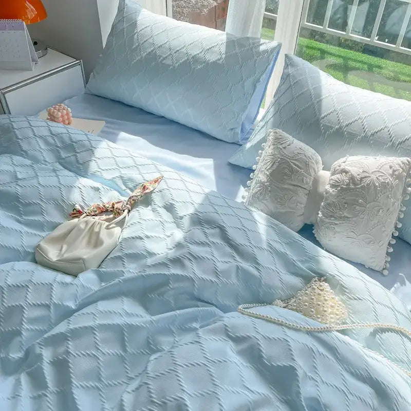 Diamond jacquard duvet cover cream bedroom skin friendly bedding