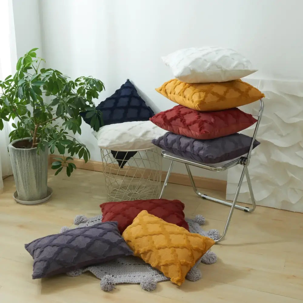 Diamond solid embroidery cushion cover living room textured pillow