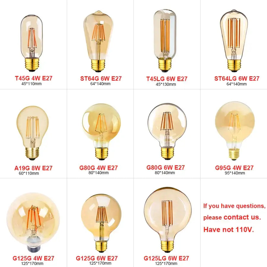 Dimmable vintage led filament bulb amber glass bedroom light