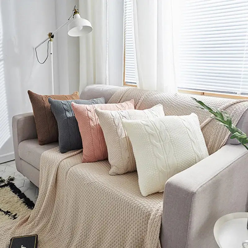 Double cable knit cushion cover set living room pillow case