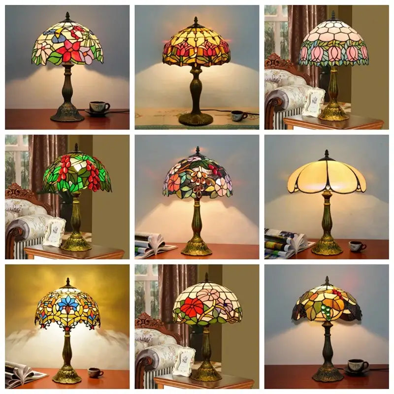 Dragonfly tiffany stained glass table lamp bedroom floral brass base