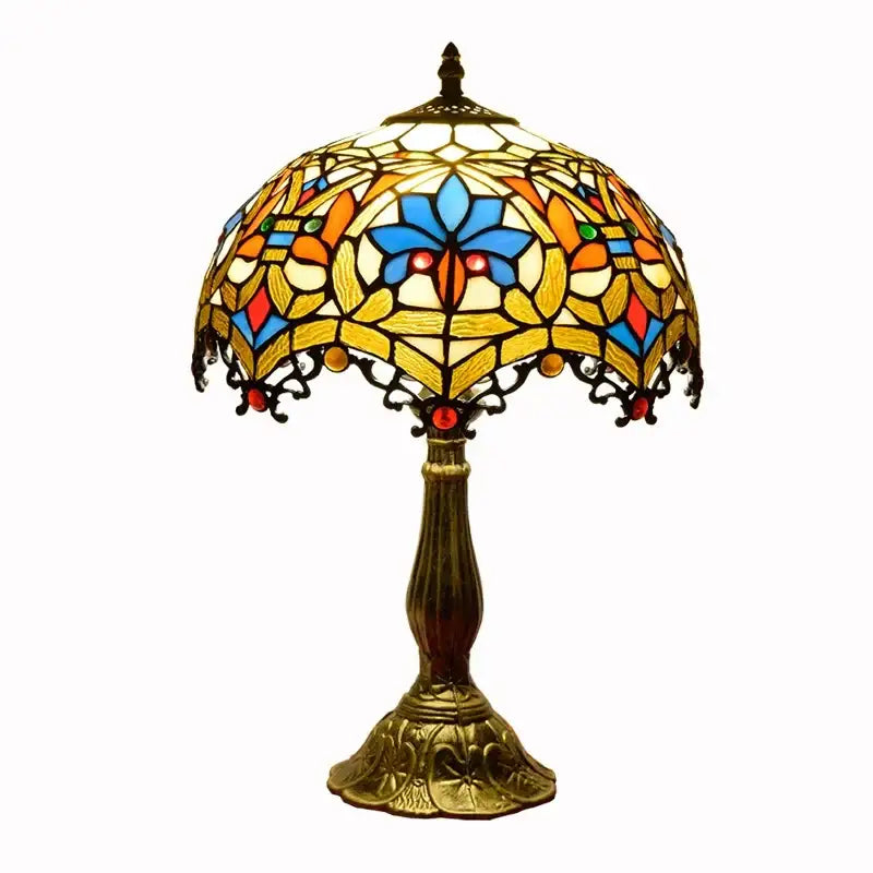 Dragonfly tiffany stained glass table lamp bedroom floral brass base