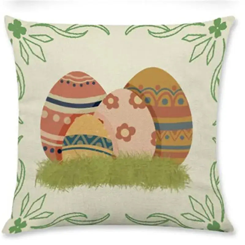 Easter rabbit eggs linen pillowcase set of 4 – living room decor