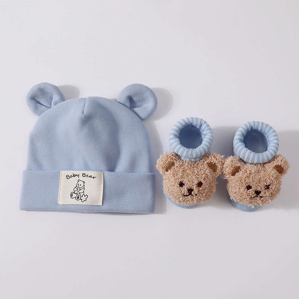 Baby Rabbit Ear Cap and Knitted Socks Set