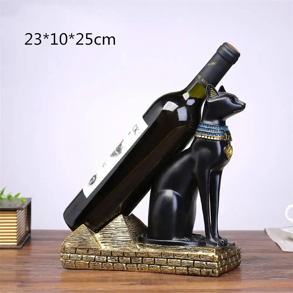 Egyptian cat black & gold wine bottle holder dining room decor