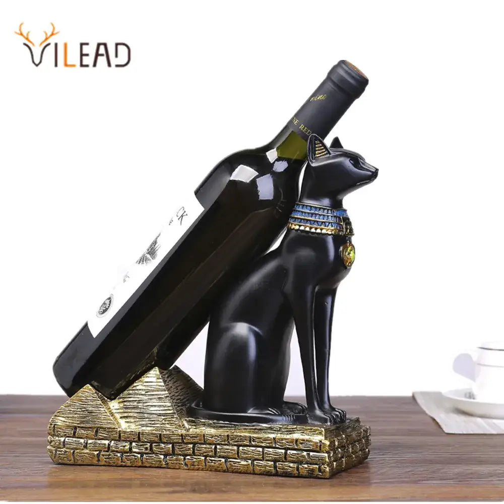 Egyptian cat black & gold wine bottle holder dining room decor