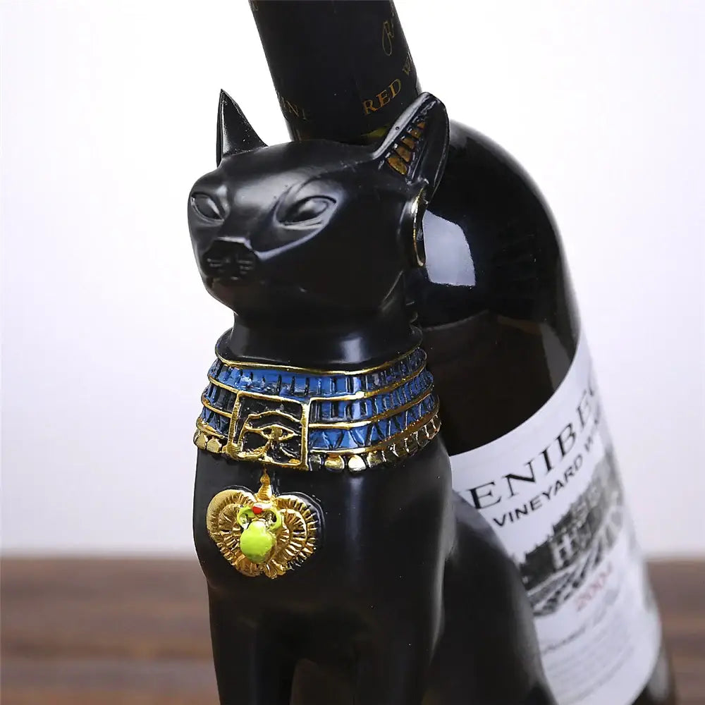 Egyptian cat black & gold wine bottle holder dining room decor