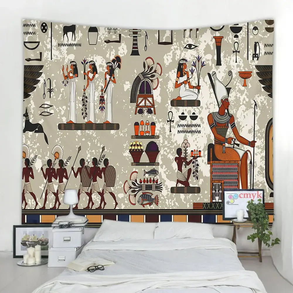 Egyptian egypt tapestry wall hanging maroon & green bedroom art