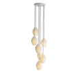 Elegance ribbed ceramic pendant lights in white and gold dining room