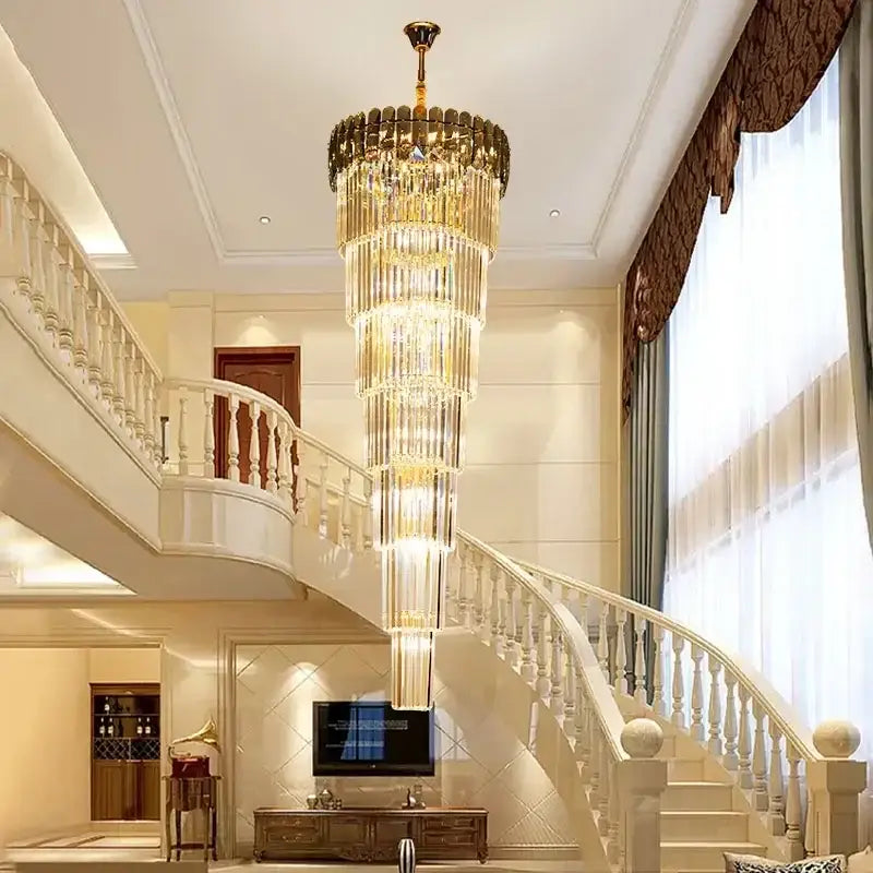 Elegant amber & clear crystal led pendant chandelier dining room