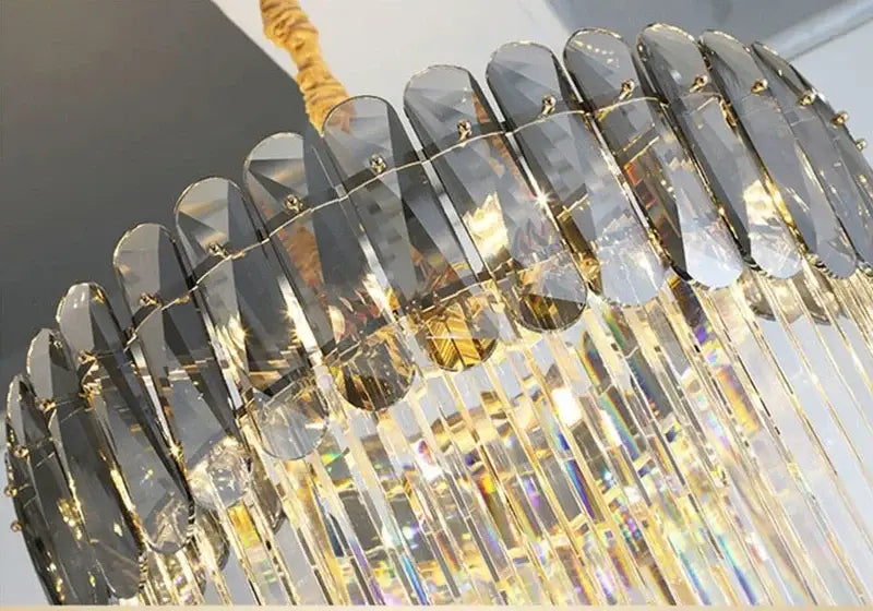 Elegant amber & clear crystal led pendant chandelier dining room