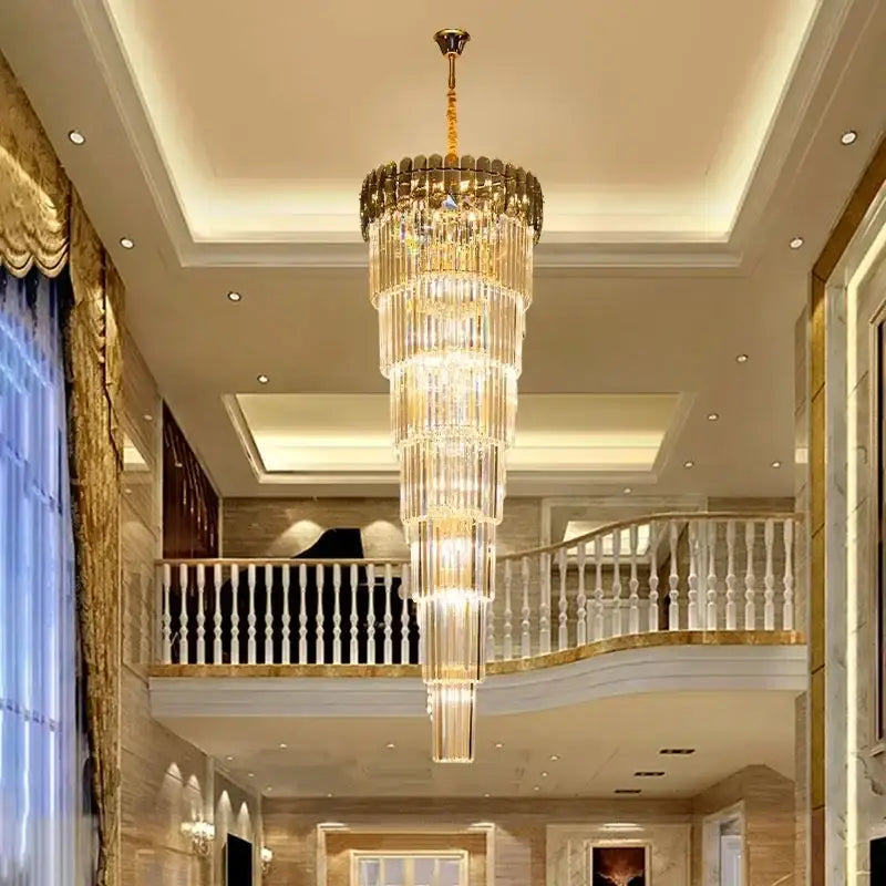 Elegant amber & clear crystal led pendant chandelier dining room