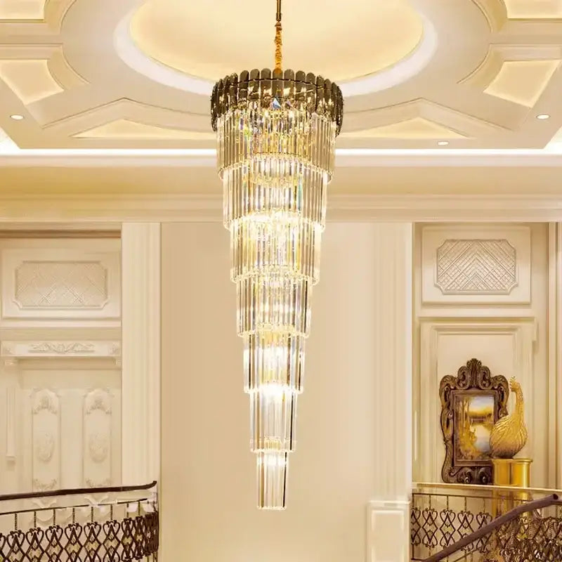 Elegant amber & clear crystal led pendant chandelier dining room
