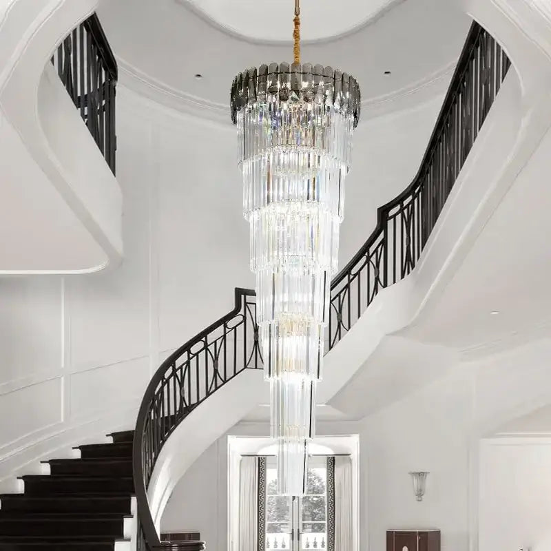 Elegant amber & clear crystal led pendant chandelier dining room