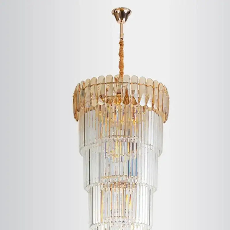 Elegant amber & clear crystal led pendant chandelier dining room