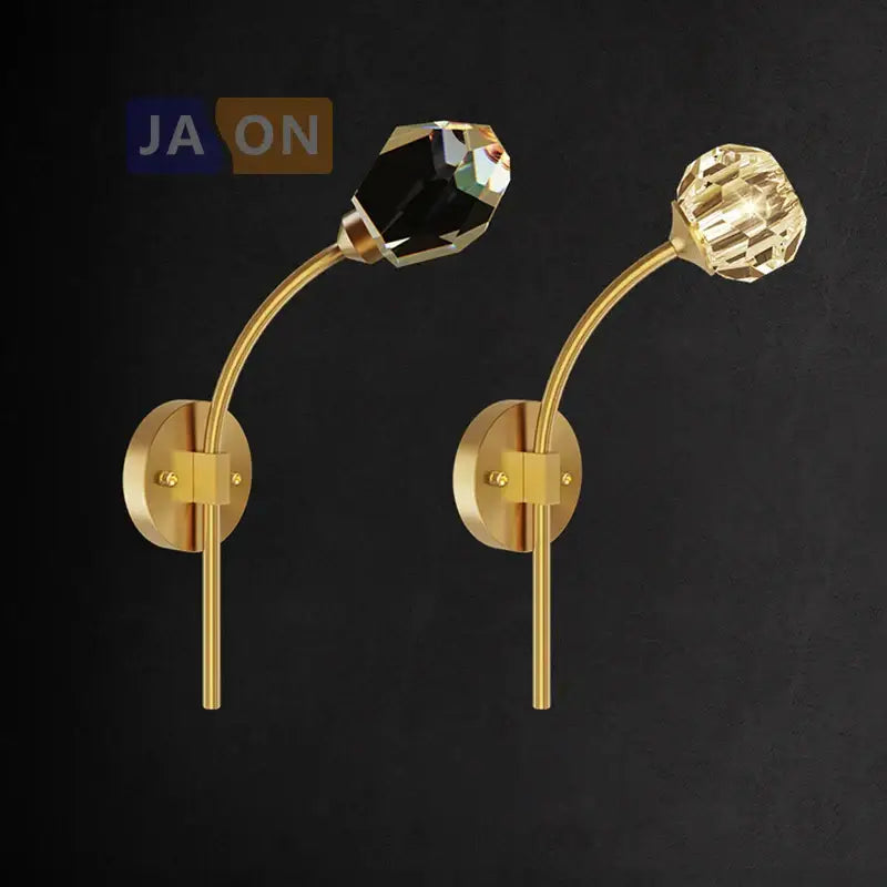 Elegant black and gold crystal stone wall sconce bedroom lamp