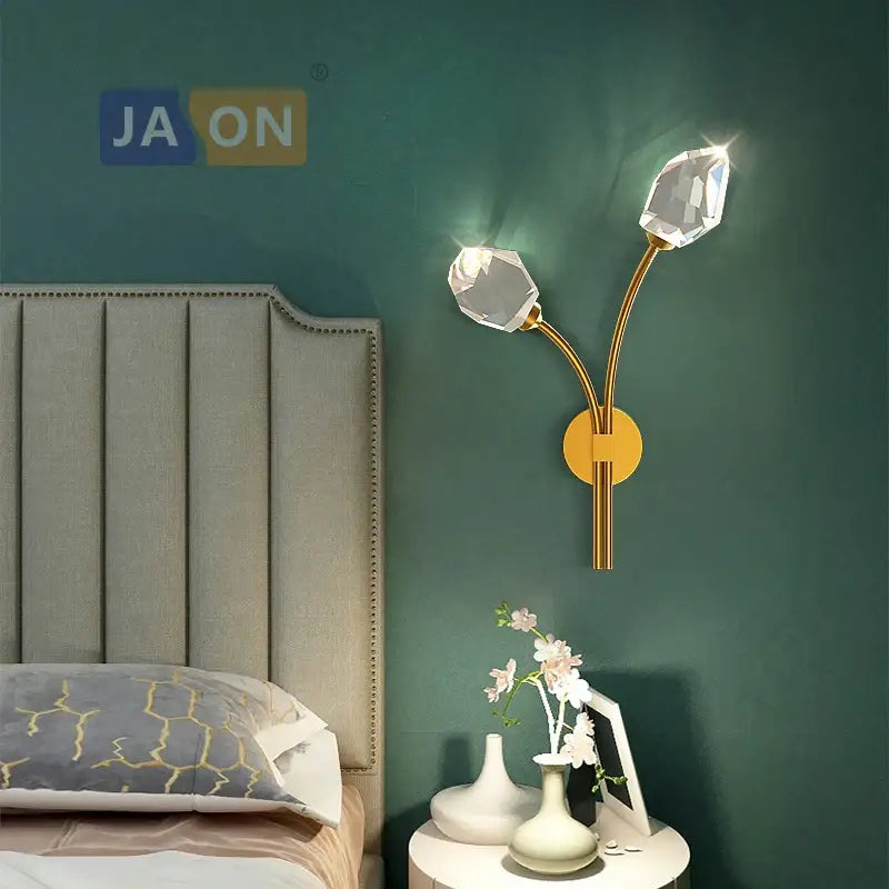 Elegant black and gold crystal stone wall sconce bedroom lamp
