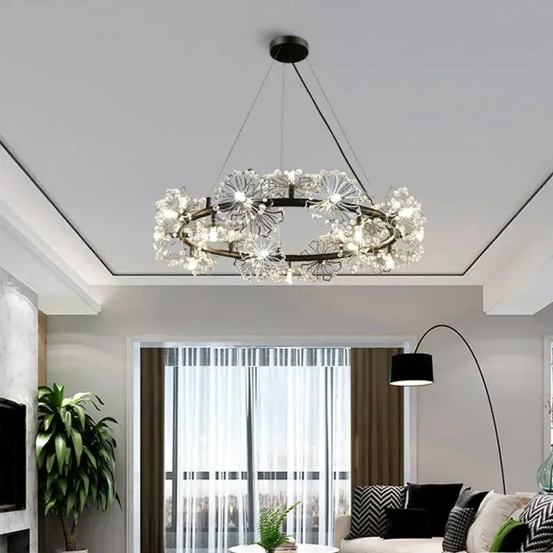 Elegant black dandelion flower chandelier led living room light