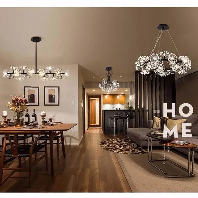 Elegant black dandelion flower chandelier led living room light