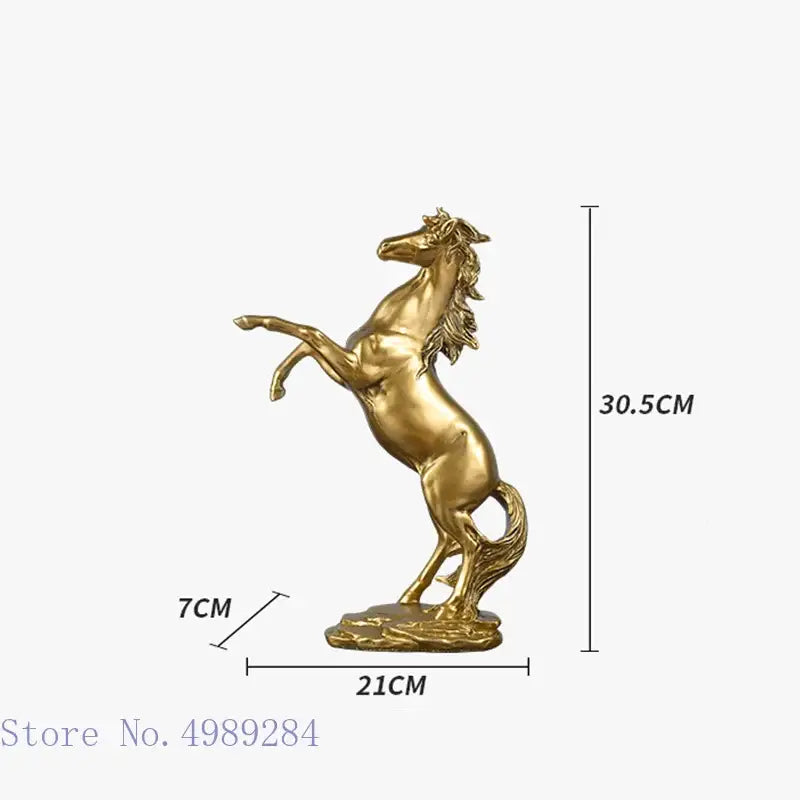 Elegant black & white golden horse animal sculpture living room decor