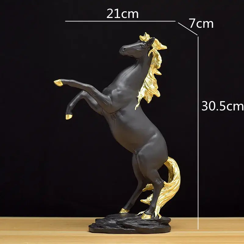 Elegant black & white golden horse animal sculpture living room decor