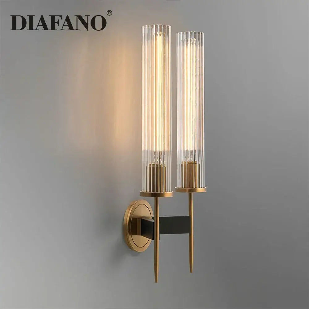 Elegant brass & black glass tube wall sconce living room light
