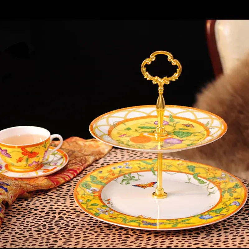 Elegant butterfly kitchen tableware set yellow porcelain floral design