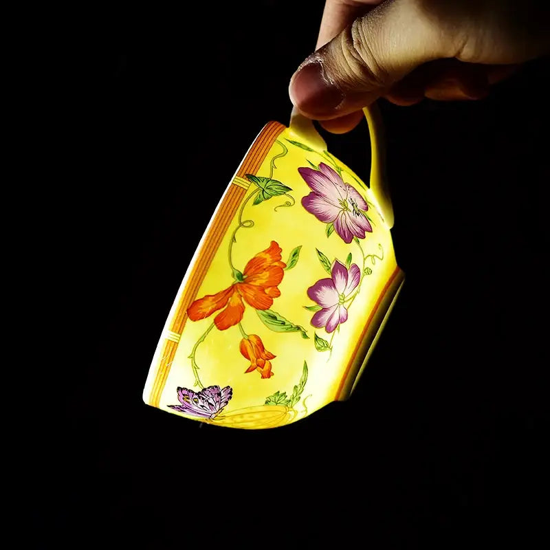Elegant butterfly kitchen tableware set yellow porcelain floral design