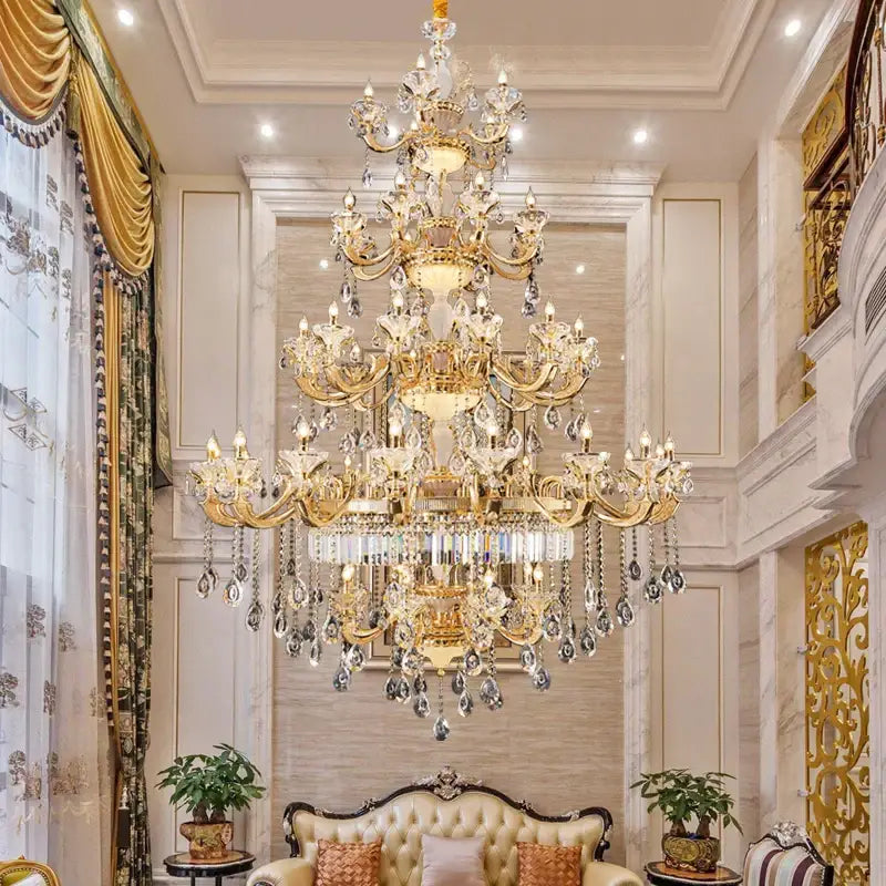 Elegant crystal chandelier gold tiered light for living room