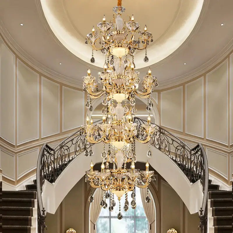 Elegant crystal chandelier gold tiered light for living room