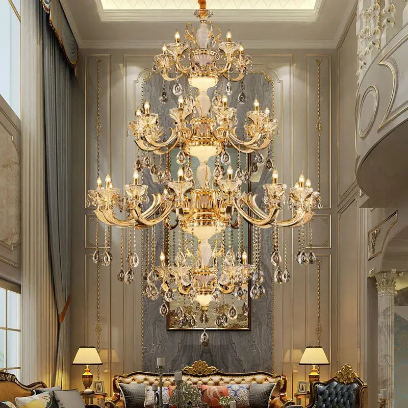 Elegant crystal chandelier gold tiered light for living room