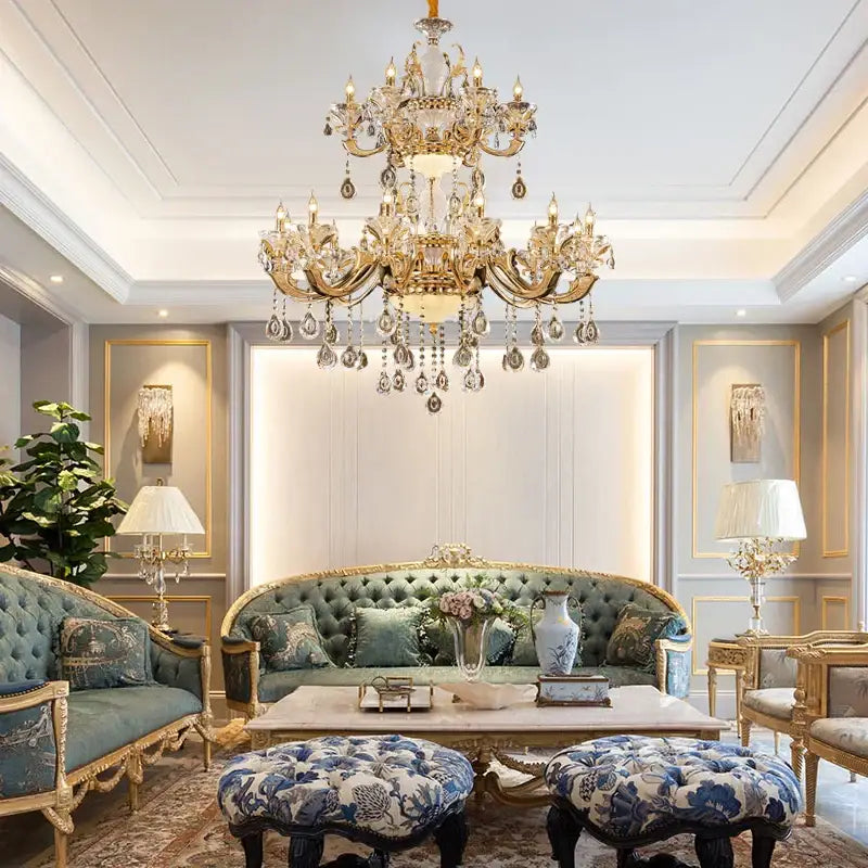 Elegant crystal chandelier gold tiered light for living room