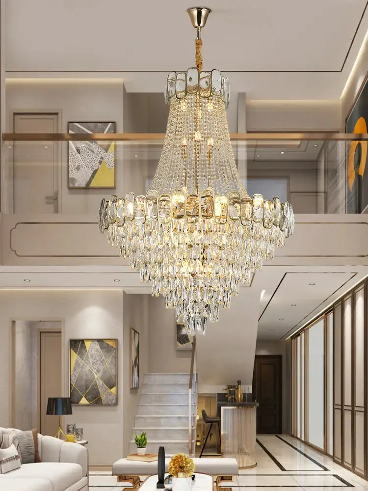 Elegant crystal chandelier led gold multi-tiered living room light