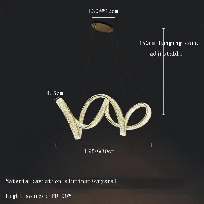 Elegant crystal chandelier modern gold spiral – living room light
