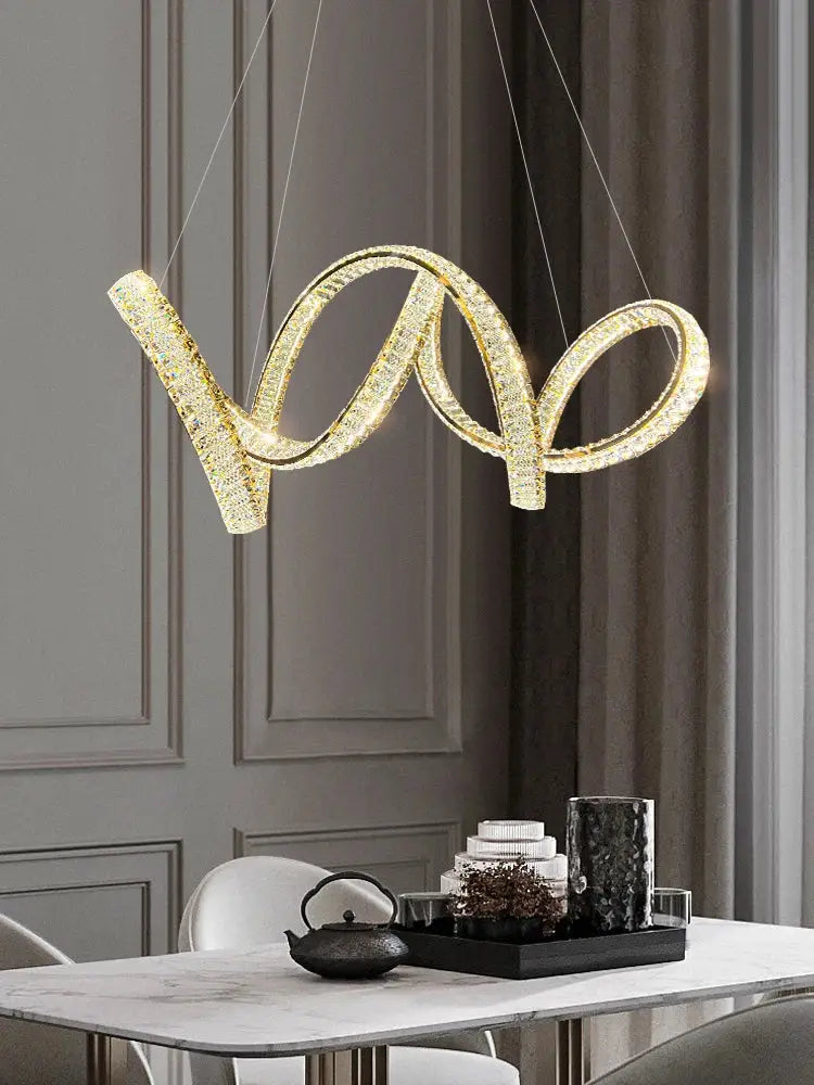 Elegant crystal chandelier modern gold spiral – living room light