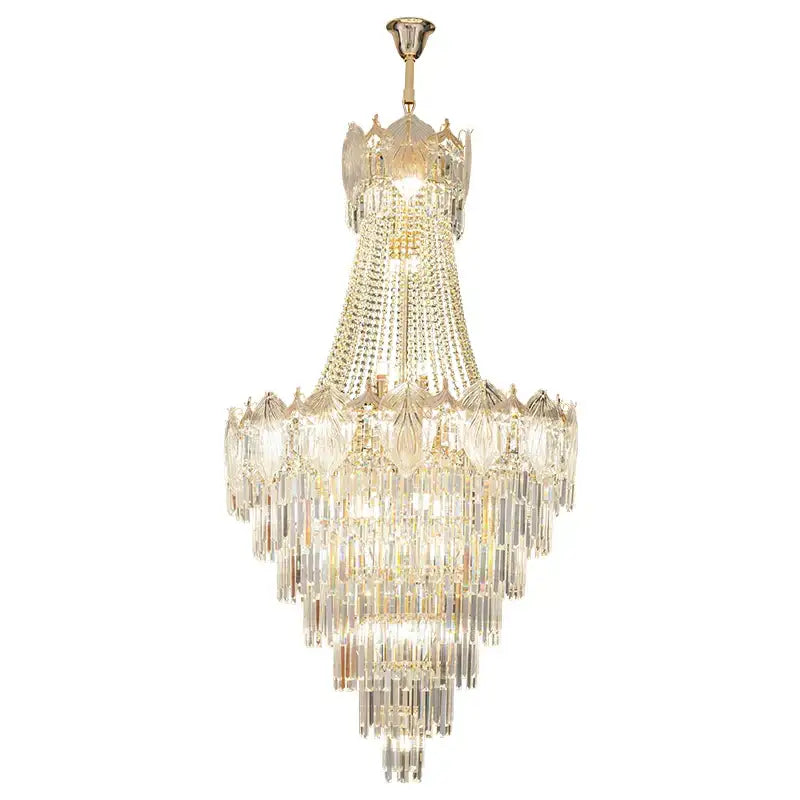 Elegant crystal duplex chandelier gold living room cascading glass