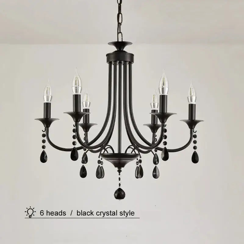 Elegant crystal pendant chandelier black iron 6 light dining room