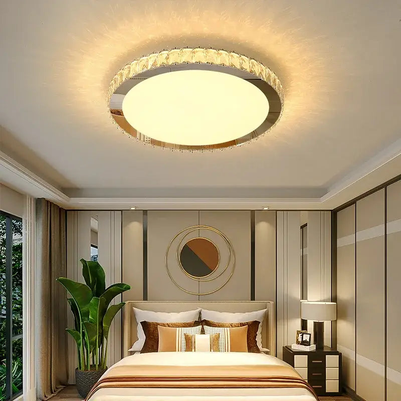 Elegant crystal round ceiling lamp for living room