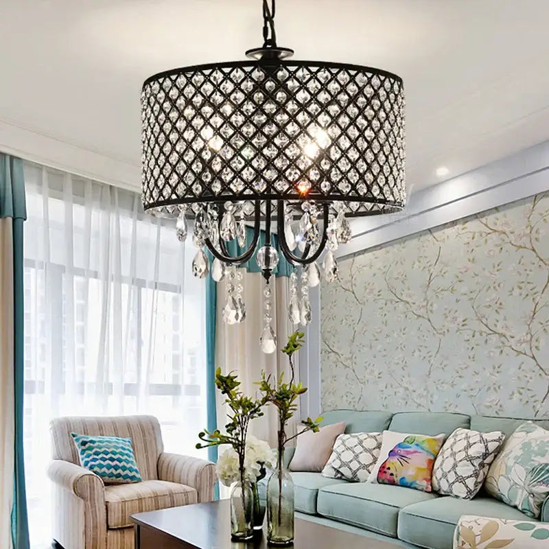 Elegant dark metal crystal ceiling chandelier living room light