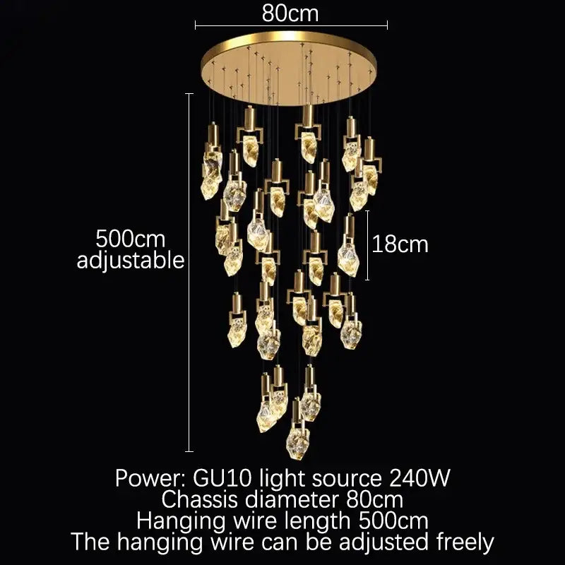 Elegant diamond crystal chandelier gold dining room pendant light