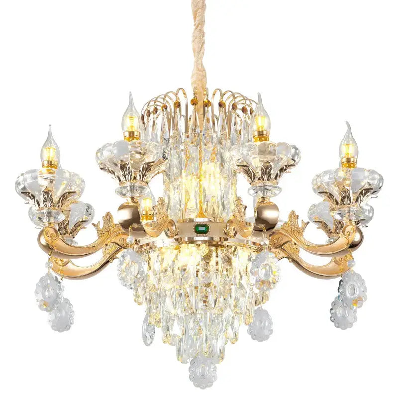 Elegant duplex crystal chandelier gold living room light