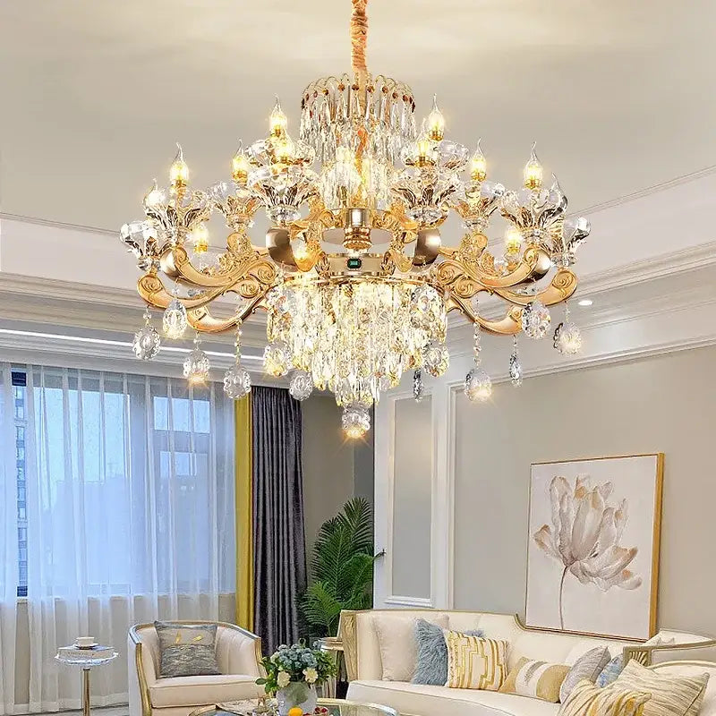 Elegant duplex crystal chandelier gold living room light