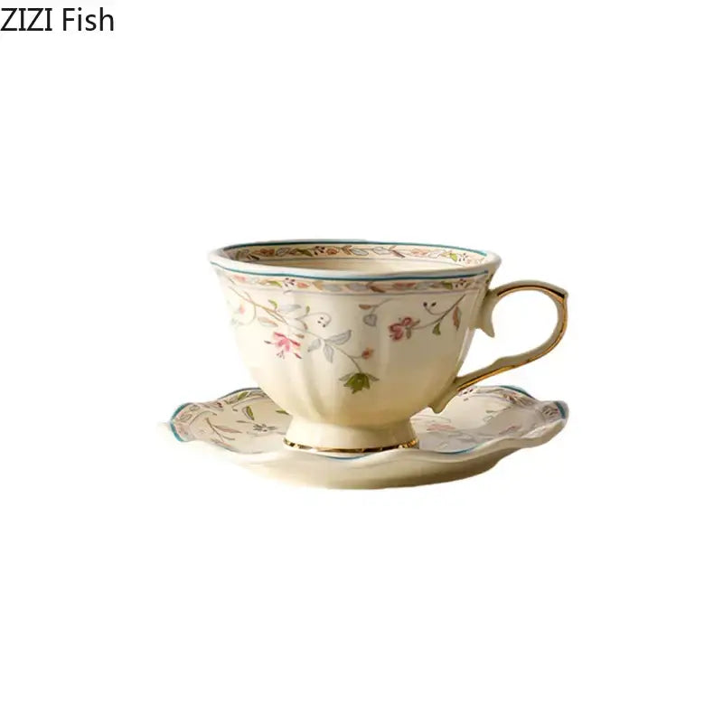 Elegant floral ceramic cup and saucer set dining room porcelain