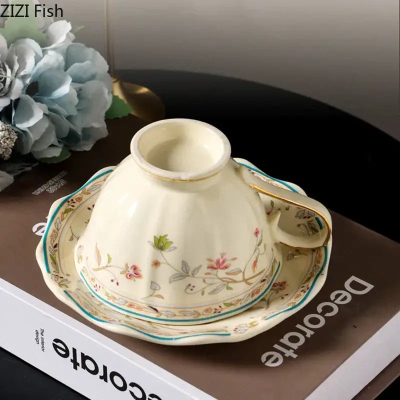 Elegant floral ceramic cup and saucer set dining room porcelain