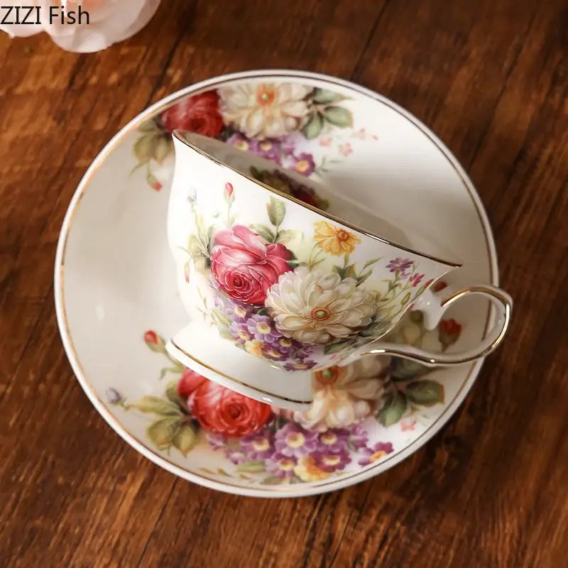Elegant floral ceramic cup and saucer set dining room porcelain tea set