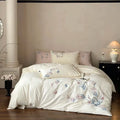 Elegant flower embroidery cream satin bedding set bedroom decor