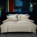Elegant flowers embroidery cream satin bedding set bedroom duvet cover