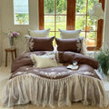 Elegant flowers embroidery lace bedding set bedroom cream cotton