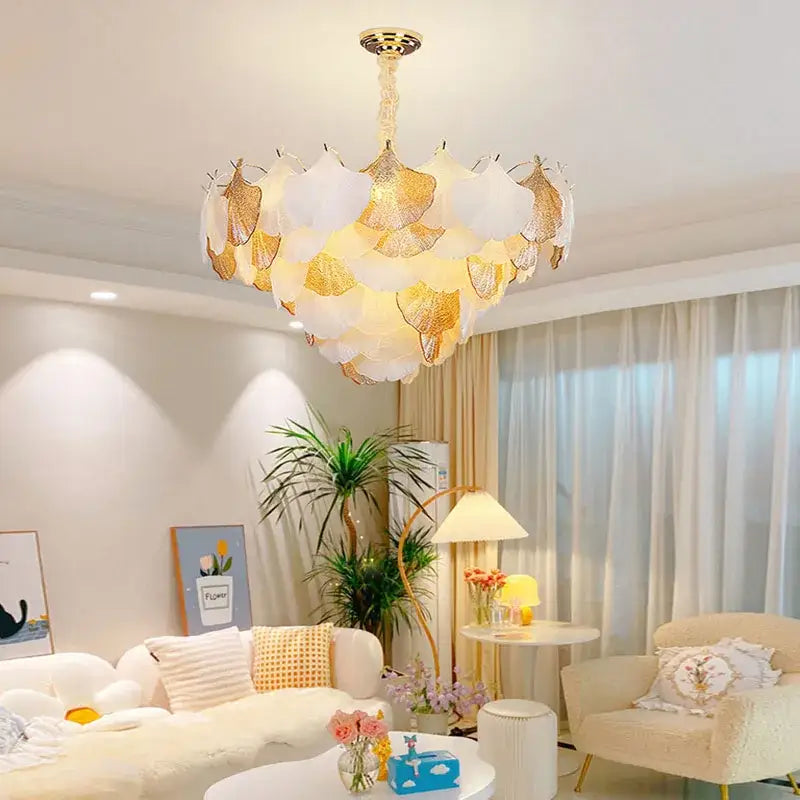 Elegant ginkgo gold led chandelier white & gold living room light